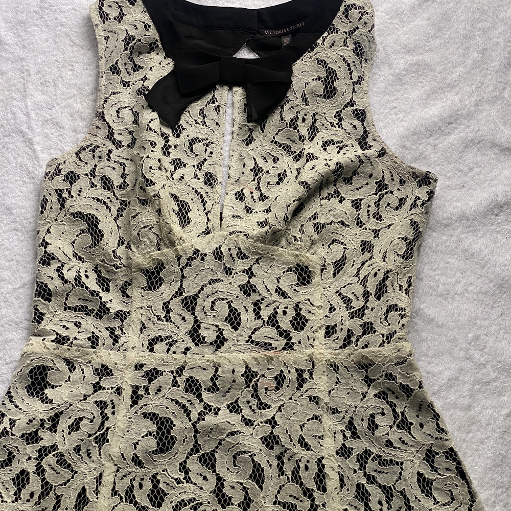 Victoria's Secret Cream Lace Mini Dress with Black Collar